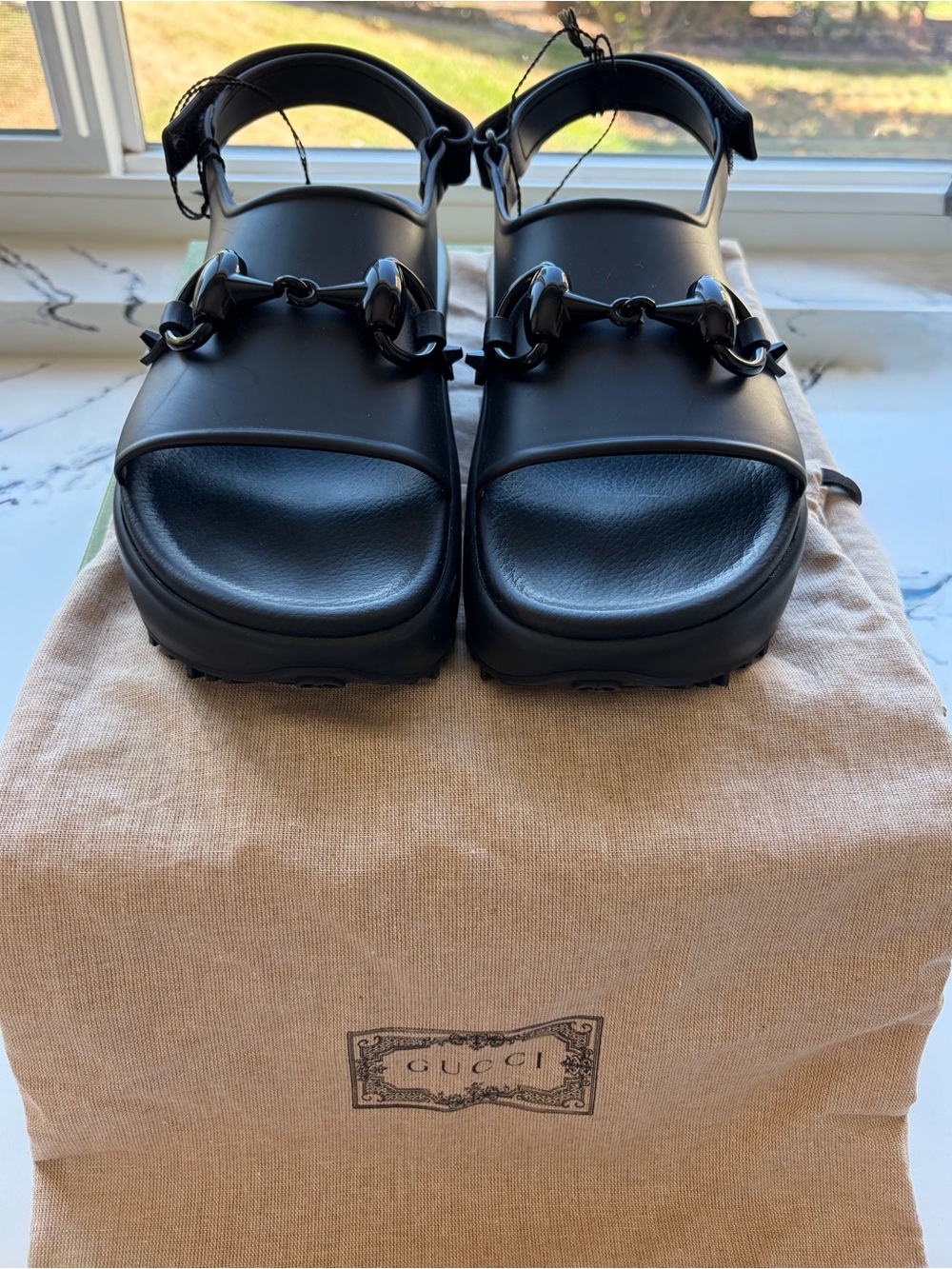 Gucci Black Rubber Horsebit Slingback Sandals - Picture 4 of 4